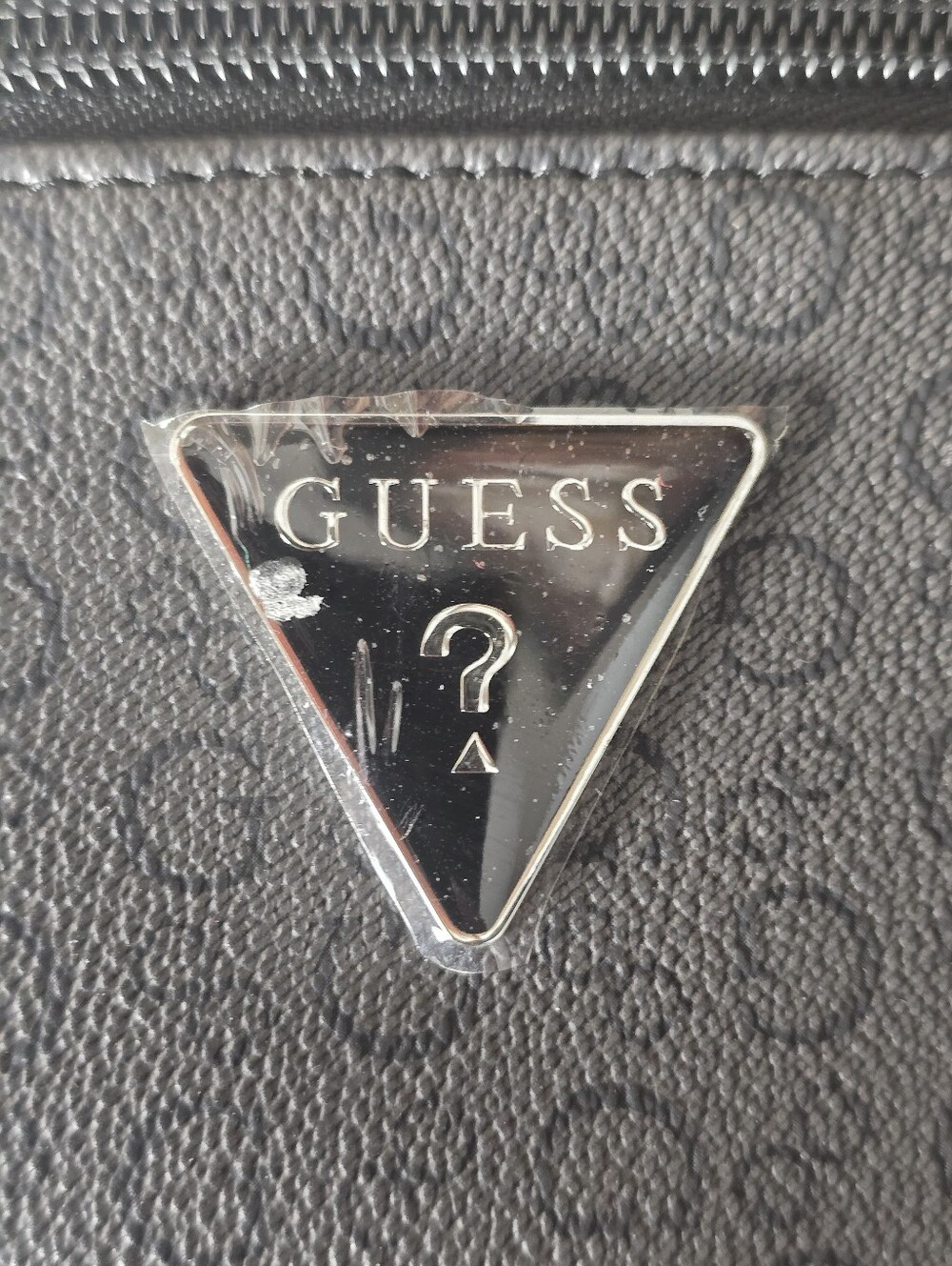 GUESS Logo Zip Makeup Bag Case w/ Top Handle, Black & Gray Logo Print - Picture 7 of 10